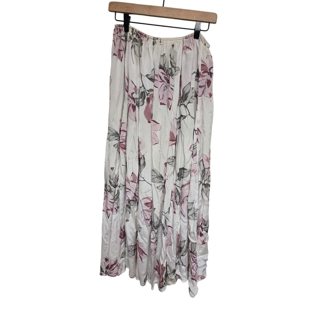 Vintage 90s Newport News Floral Maxi Skirt Women's Size 8 Pink Beige Rayon